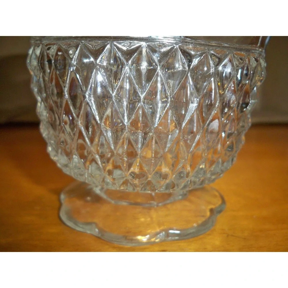 EAPG Glass Diamond Pattern Footed‎ Bowl Candy Dish Dessert Cup footed ruffled